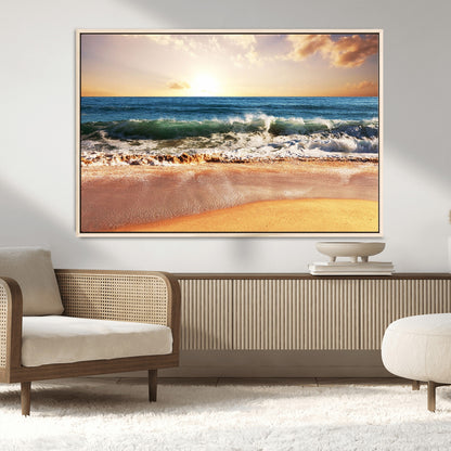 79005-MGV-CV-36X24-Golden Sunrise Ocean Waves Wall Art – Panoramic Seashore Canvas Print, Calming Coastal Decor for Home, Office or Relaxation Space