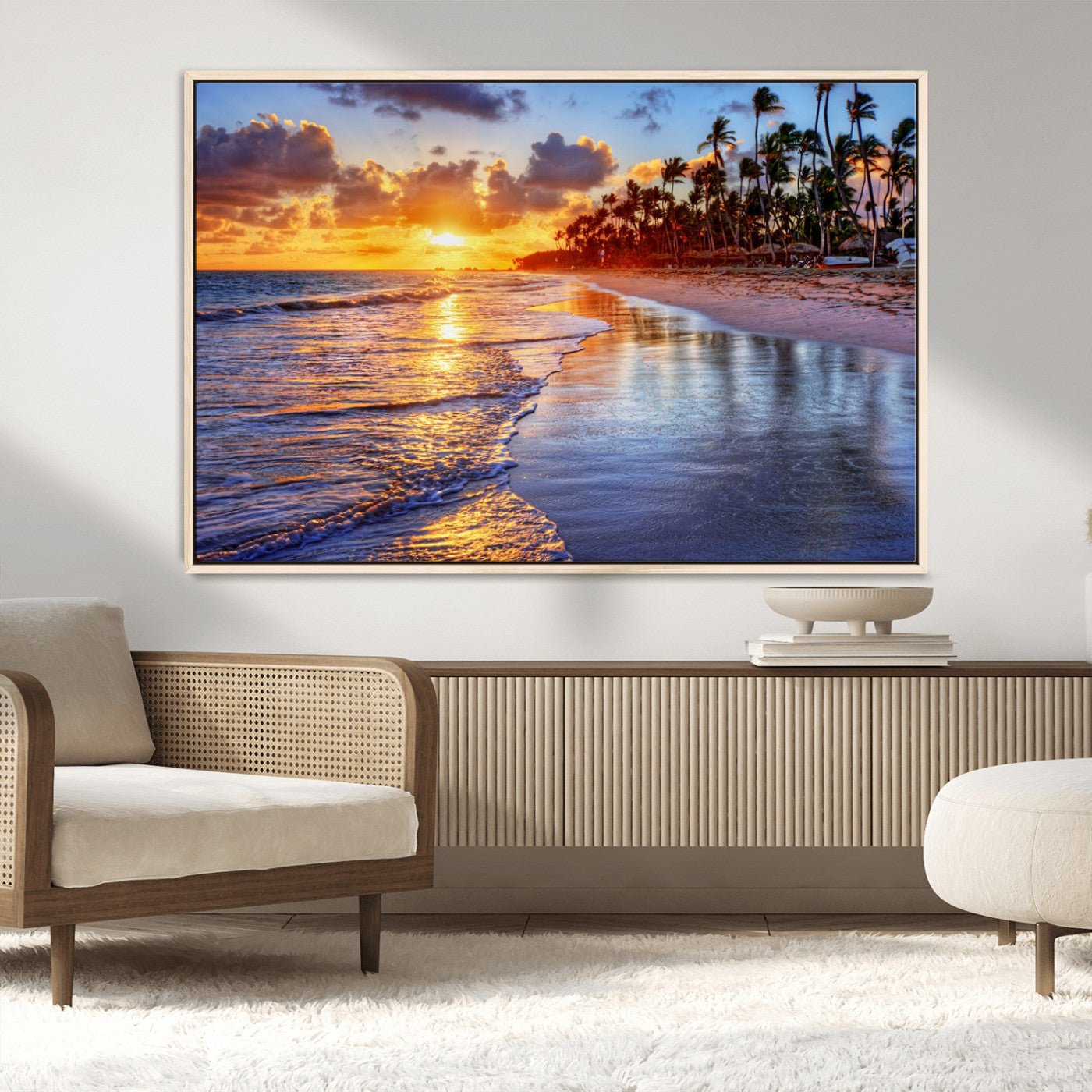 19917-MGV-CV-36X24-Tropical Sunset Beach Wall Art – Panoramic Palm Trees and Ocean Canvas Print, Vibrant Coastal Decor for Living Room, Office or Man
