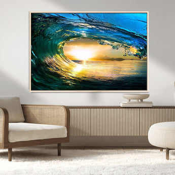 19378-MGV-CV-36X24-Ocean Wave Sunset Wall Art – Vibrant Surf and Golden Horizon Canvas Print, Coastal Seascape Photography for Living Room, Bedroom,