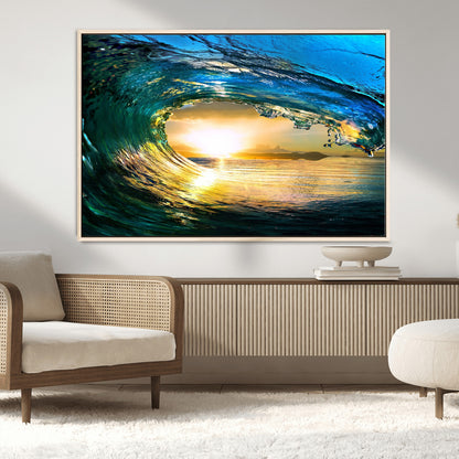 19378-MGV-CV-36X24-Ocean Wave Sunset Wall Art – Vibrant Surf and Golden Horizon Canvas Print, Coastal Seascape Photography for Living Room, Bedroom,