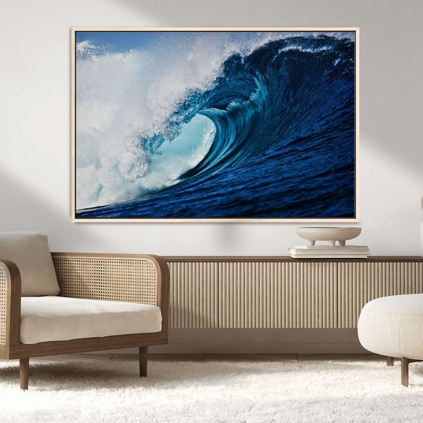 89502-MGV-CV-36X24-Powerful Ocean Wave Wall Art – Panoramic Blue Sea Wave Canvas Print, Coastal Surf Photography Artwork for Living Room, Bedroom, or