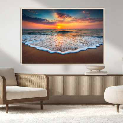 16110-MGV-CV-36X24-Ocean Sunset Wall Art – Vibrant Beach Waves and Horizon Canvas Print, Relaxing Coastal Seascape Decor for Living Room or Bedroom