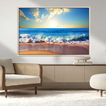 50522-MGV-CV-36X24-Ocean Sunrise Wall Art – Peaceful Beach Waves and Golden Horizon Canvas Print, Coastal Seascape Decor for Home or Office