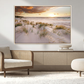 61246-MGV-CV-36X24-Coastal Sand Dunes Wall Art – Serene Beach Sunset Canvas Print with Grasses and Ocean View, Tranquil Seaside Decor for Living Room
