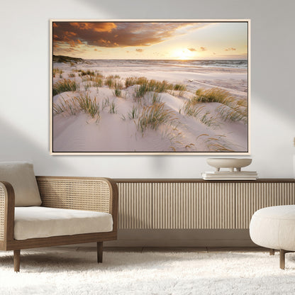 61246-MGV-CV-36X24-Coastal Sand Dunes Wall Art – Serene Beach Sunset Canvas Print with Grasses and Ocean View, Tranquil Seaside Decor for Living Room