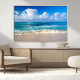 60364-MGV-CV-36X24-Tropical Ocean Wave Wall Art – Serene Blue Sea and White Sand Beach Canvas Print, Coastal Landscape Decor for Living Room, Bedroom
