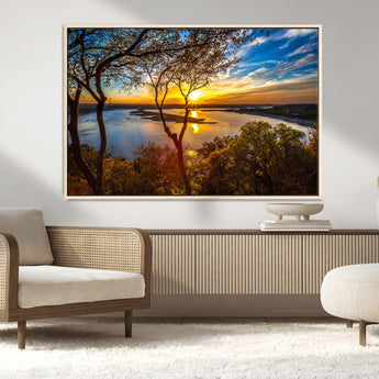 71863-MGV-FC-36X24_Natural-Lake Sunset Wall Art – Scenic Nature Canvas Print with Trees and Golden Sky, Serene Landscape Decor for Living Room, Bedroom or