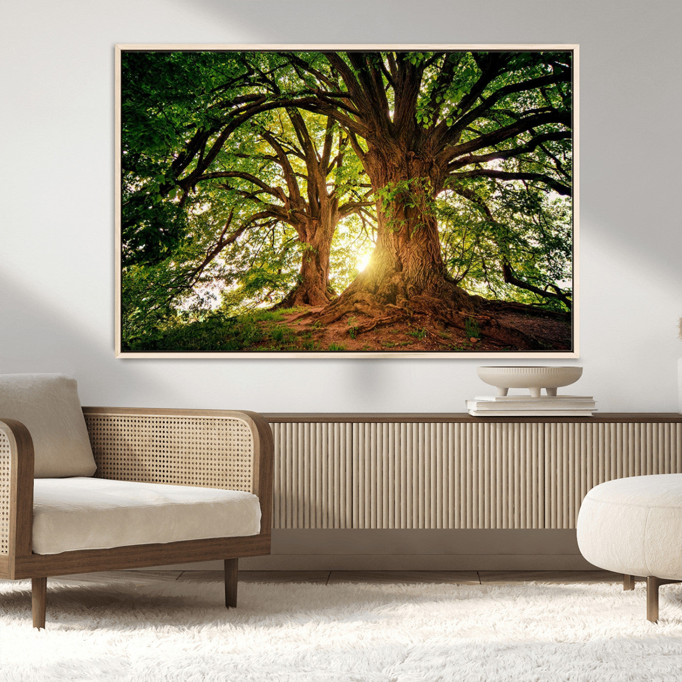 52150-MGV-CV-36X24-Majestic Tree Wall Art – Large Nature Canvas Print with Sunlight Through Branches, Rustic Forest Decor for Living Room, Bedroom or
