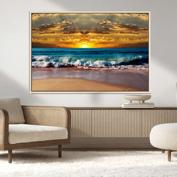 83389-MGV-CV-36X24-Ocean Sunrise Wall Art – Vibrant Beach Waves Canvas Print, Coastal Seascape Decor for Living Room or Office