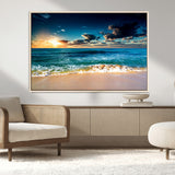 88985-MGV-CV-36X24-Ocean Sunset Wall Art – Tranquil Beach Waves Canvas Print, Coastal Seascape Decor for Living Room or Office