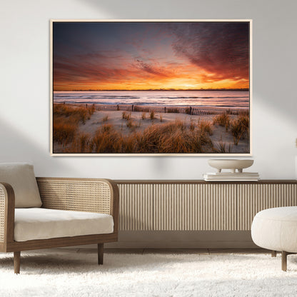 90176-MGV-CV-36X24-Beach Sunset Wall Art – Coastal Sand Dune Canvas Print with Ocean Waves and Dramatic Sky, Seaside Landscape Decor for Living Room