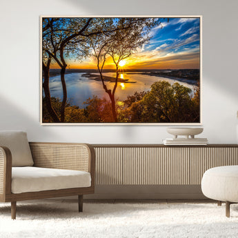 66839-MGV-CV-36X24-Lake Sunset Wall Art – Golden Hour Canvas Print with Trees and Water Reflection, Scenic Landscape Photography for Living Room,