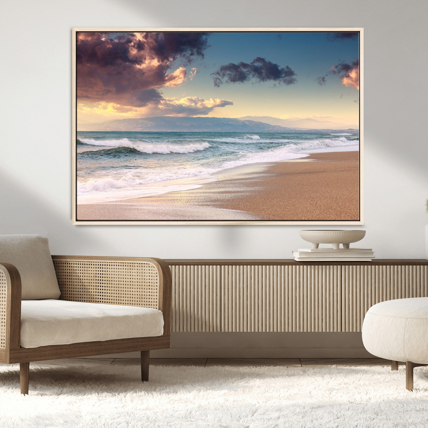 42253-MGV-CV-36X24-Serene Beach Waves Wall Art – Tranquil Ocean Horizon Canvas Print, Coastal Seascape Decor for Living Room or Office Wall