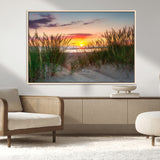 25576-MGV-CV-36X24-Beach Grass Sunset Wall Art – Coastal Sand Dune Landscape Canvas Print, Ocean View Nature Decor for Living Room or Office Wall