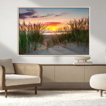 25576-MGV-CV-36X24-Beach Grass Sunset Wall Art – Coastal Sand Dune Landscape Canvas Print, Ocean View Nature Decor for Living Room or Office Wall