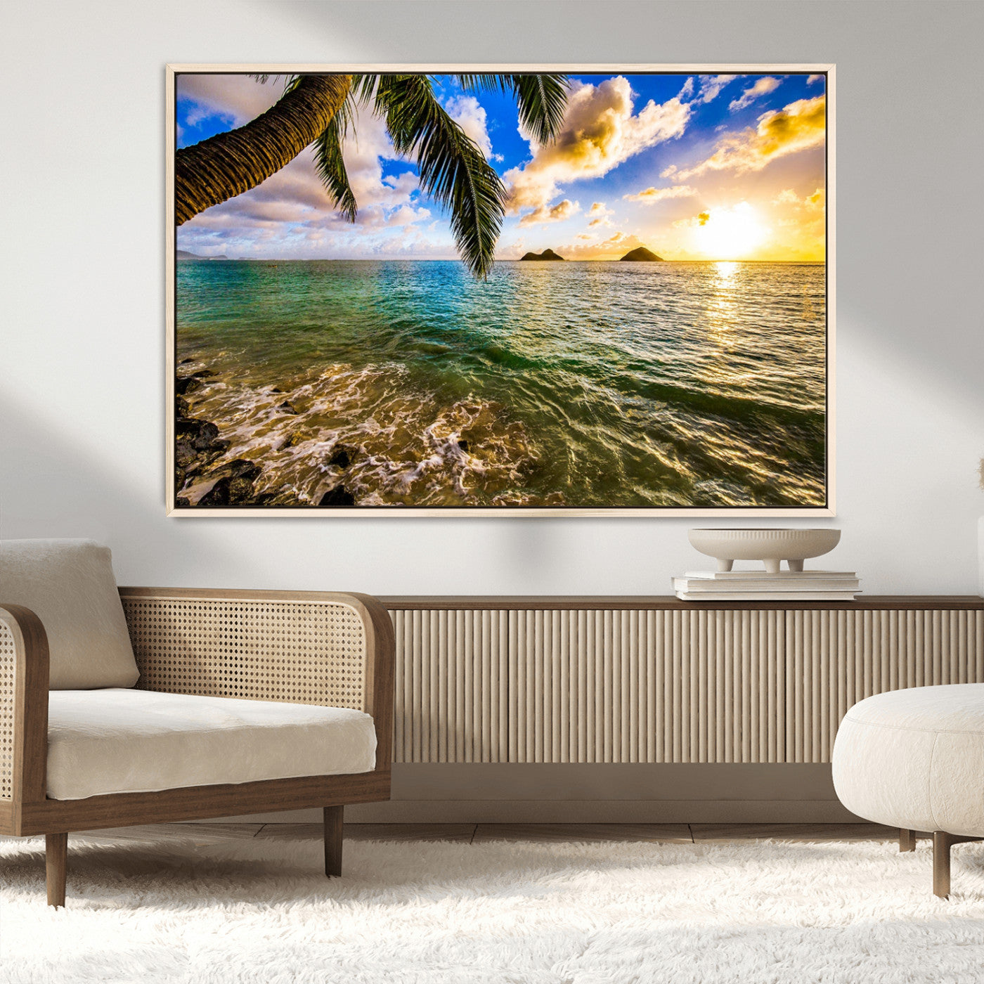 68606-MGV-CV-36X24-Tropical Palm Tree Ocean Wall Art – Sunset Beach Seascape Print, Coastal Paradise Decor for Living Room or Office