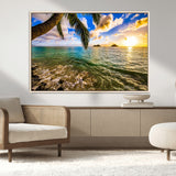 68606-MGV-CV-36X24-Tropical Palm Tree Ocean Wall Art – Sunset Beach Seascape Print, Coastal Paradise Decor for Living Room or Office
