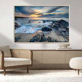 17902-MGV-CV-36X24-Rocky Shore Ocean Sunset Wall Art – Coastal Seascape Canvas Print, Nature Beach Decor for Living Room or Office