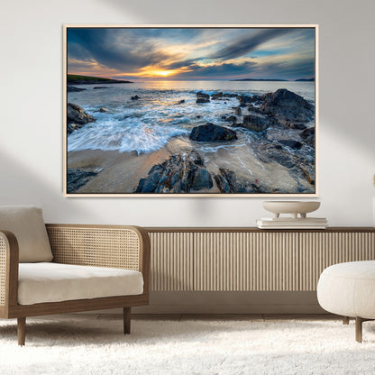 17902-MGV-CV-36X24-Rocky Shore Ocean Sunset Wall Art – Coastal Seascape Canvas Print, Nature Beach Decor for Living Room or Office