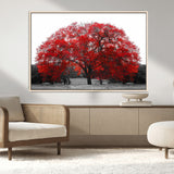 80021-MGV-CV-36X24-Red Tree Wall Art – Striking Black and White Landscape Canvas Print with Vibrant Red Leaves, Modern Nature Decor for Living Room