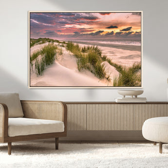 60570-MGV-CV-36X24-Beach Sunset Wall Art – Coastal Sand Dunes and Ocean Horizon Canvas Print, Tranquil Seascape Photography Decor for Living Room or
