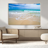 20660-MGV-CV-36X24-Ocean Wave Beach Wall Art – Serene Blue Sea and Sandy Shore Canvas Print, Coastal Landscape Photography Decor for Living Room or