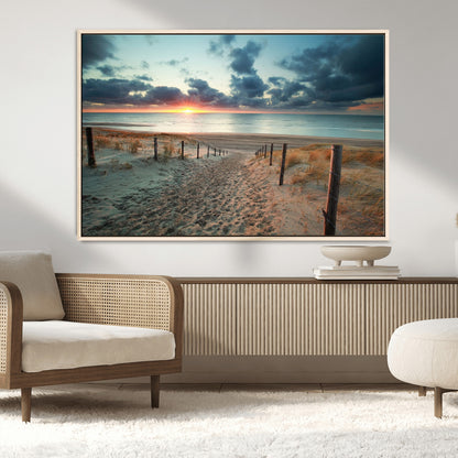 25788-MGV-CV-36X24-Sunset Beach Path Wall Art – Scenic Coastal Dunes and Ocean Canvas Print, Tranquil Seaside Landscape Decor for Living Room or