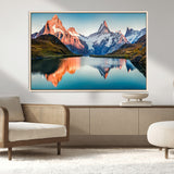 88453-MGV-CV-36X24-Mountain Lake Wall Art – Snow-Capped Peaks Reflected in Alpine Water Canvas Print, Nature Landscape Wall Decor for Living Room or