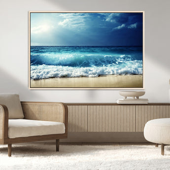 84116-MGV-CV-36X24-Ocean Wave Wall Art – Blue Sea and Beach Canvas Print, Coastal Seascape Photography Artwork for Living Room, Bedroom, or Office