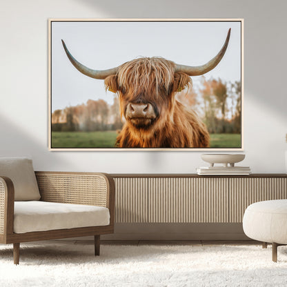64824-MGV-CV-36X24-Highland Cow Wall Art – Rustic Scottish Bull Canvas Print, Farmhouse Animal Decor for Living Room, Bedroom, Office or Cabin