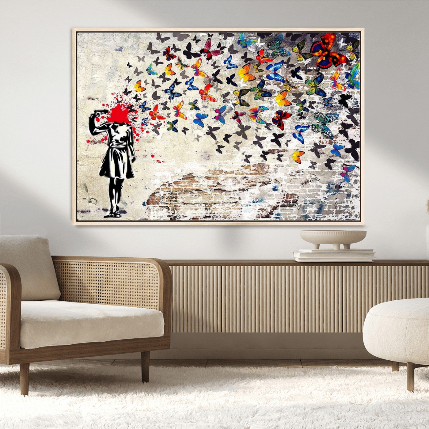 88654-MGV-CV-36X24-Butterfly Explosion Graffiti Wall Art – Street Art Canvas Print, Colorful Butterfly Spray Mural, Modern Abstract Urban Wall Decor