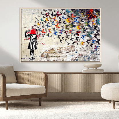 88654-MGV-CV-36X24-Butterfly Explosion Graffiti Wall Art – Street Art Canvas Print, Colorful Butterfly Spray Mural, Modern Abstract Urban Wall Decor