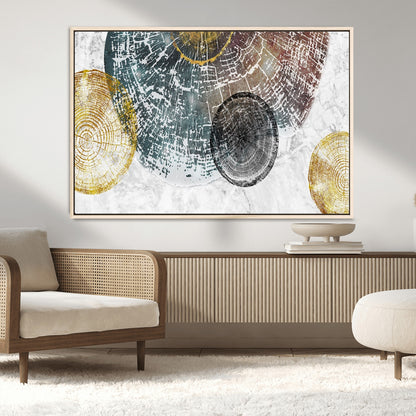 70653-MGV-FC-36X24_Natural-Abstract Tree Ring Wall Art – Modern Rustic Wood Slice Canvas Print with Gold Accents, Contemporary Nature Decor for Living Room,