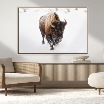 19889-MGV-CV-36X24-Snow Bison Wall Art – Majestic Buffalo Winter Landscape Canvas Print, Rustic Wildlife Photography Decor for Cabin, Lodge, Living