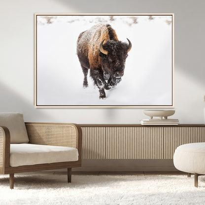 19889-MGV-CV-36X24-Snow Bison Wall Art – Majestic Buffalo Winter Landscape Canvas Print, Rustic Wildlife Photography Decor for Cabin, Lodge, Living