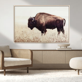 48406-MGV-CV-36X24-American Bison Wall Art – Rustic Buffalo Canvas Print in Prairie Field, Western Wildlife Photography Decor for Cabin, Lodge,