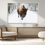 10109-MGV-CV-36X24-Majestic Bison Winter Wall Art – Snowy Forest Buffalo Canvas Print, Rustic Wildlife Photography Decor for Cabin, Lodge, Living