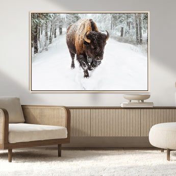 10109-MGV-CV-36X24-Majestic Bison Winter Wall Art – Snowy Forest Buffalo Canvas Print, Rustic Wildlife Photography Decor for Cabin, Lodge, Living