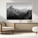10775-MGV-CV-36X24-Snow Capped Mountain Wall Art – Black and White Canvas Print of Majestic Peaks, Nature Landscape Photography for Office, Bedroom,