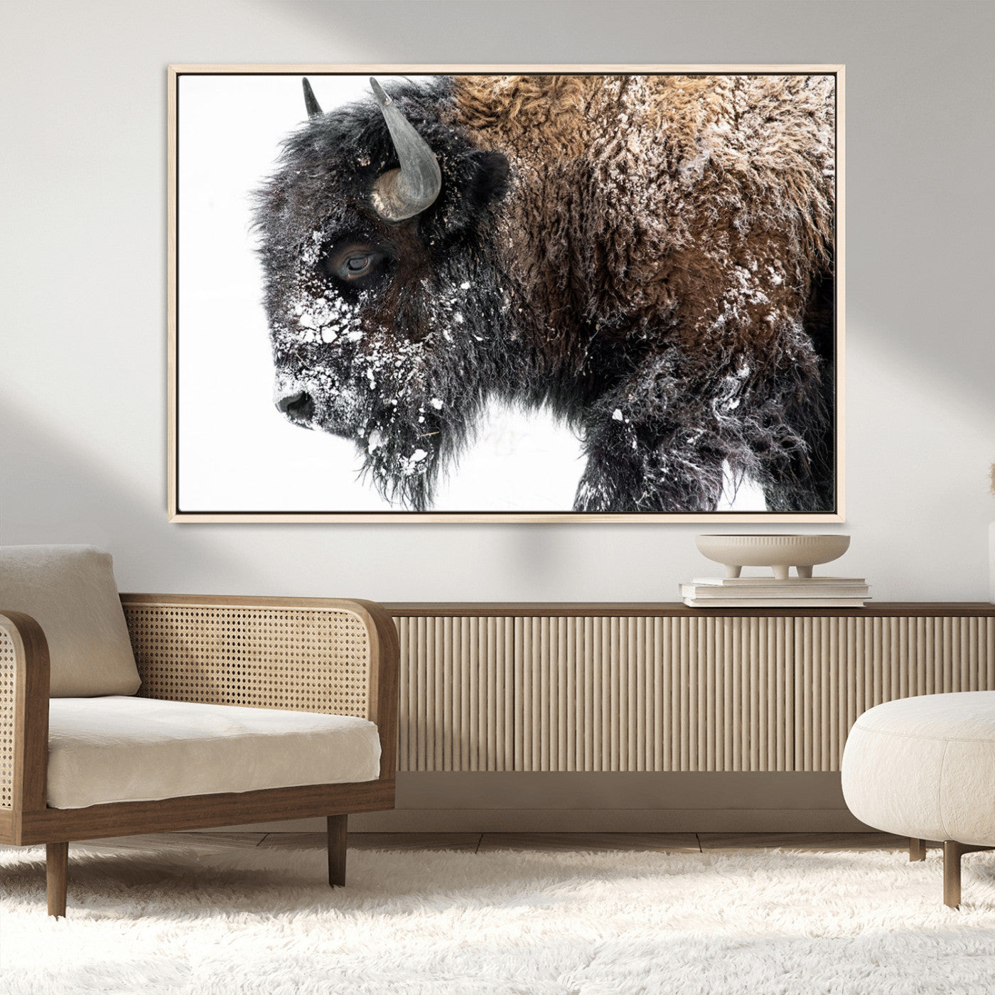 24304-MGV-CV-36X24-Bison Wall Art Canvas Print, Framed Winter Bison Art Picture Print, Snowy Buffalo Perfect Rustic Farmhouse Decor Artwork