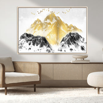 37733-MGV-CV-36X24-Golden Mountain Wall Art – Modern Abstract Landscape Canvas Print with Birds, Luxury Nature Decor for Living Room, Bedroom, or