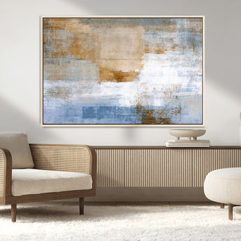 72354-MGV-CV-36X24-Blue and Gold Abstract Wall Art – Modern Minimalist Canvas Print, Textured Contemporary Painting for Living Room, Bedroom, or