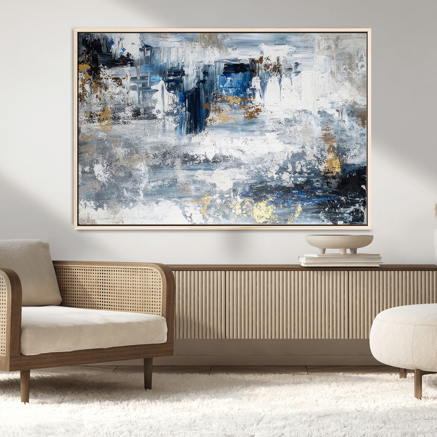 59716-MGV-CV-36X24-Abstract Blue and Gold Wall Art – Modern Textured Canvas Print, Contemporary Painting for Living Room, Bedroom, or Office Decor