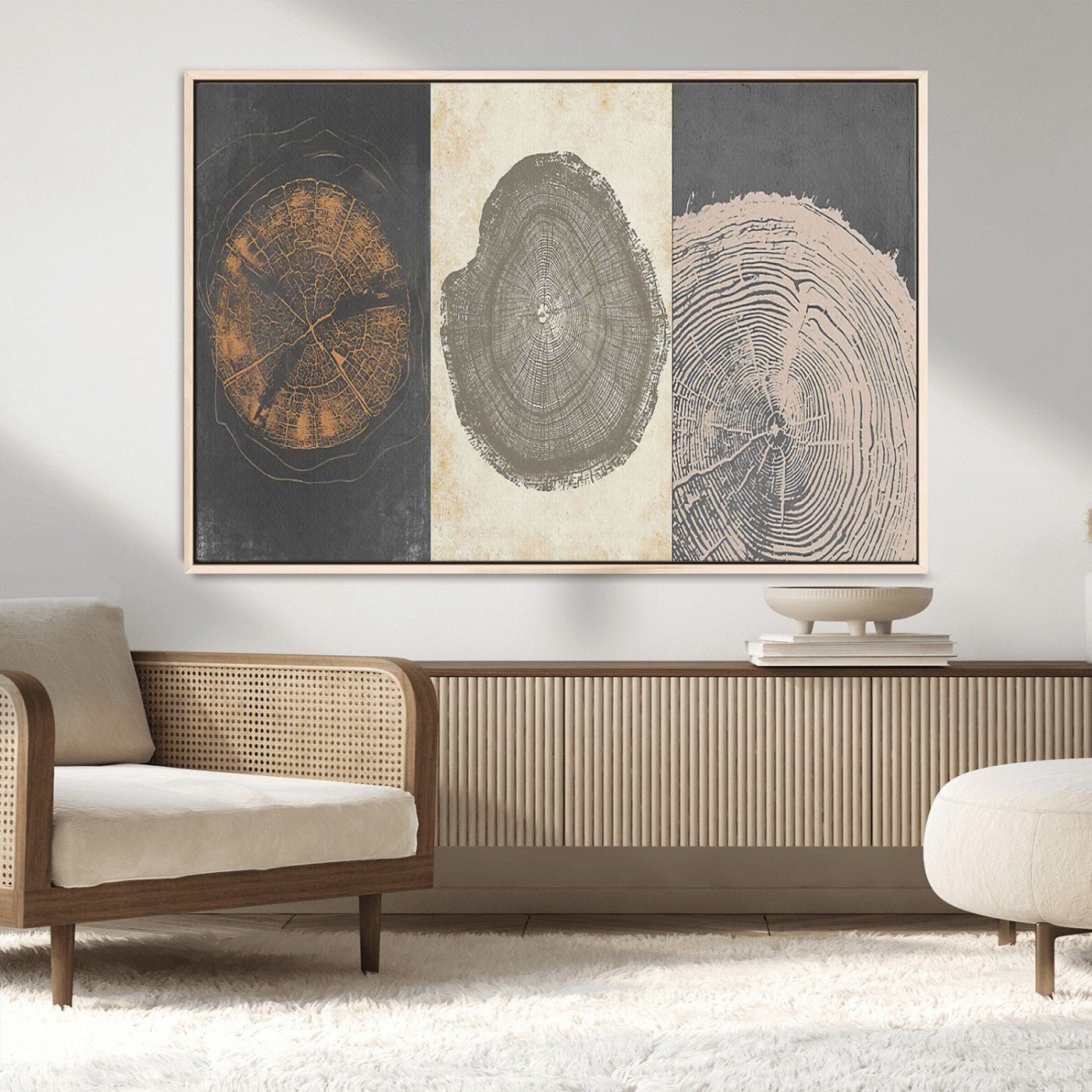 80725-MGV-FC-36X24_Natural-Wood Tree Rings Wall Art Canvas Print, Framed Tree Rings Art Picture Print, Abstract Tree Rings Perfect Modern Boho Decor Artwork