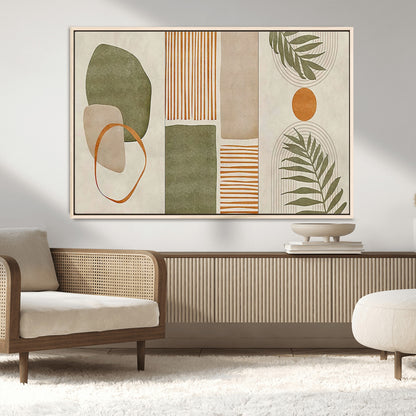 96002-MGV-CV-36X24-Abstract Geometric Wall Art – Modern Canvas Print with Green, Orange & Beige Shapes, Minimalist Home Decor for Living Room, Office