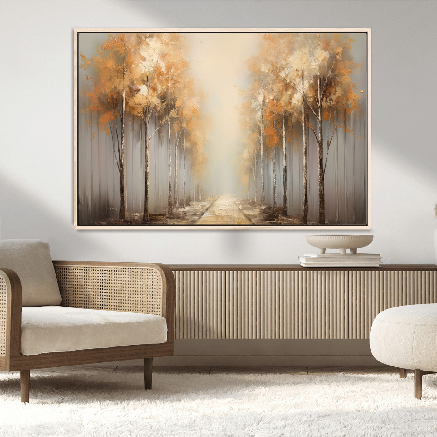 95004-MGV-CV-36X24-Autumn Forest Path Wall Art – Hand Painted Canvas Print with Golden Trees, Modern Nature Landscape Decor for Living Room, Bedroom