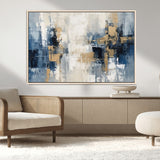 44344-MGV-FC-36X24_Natural-Abstract Blue and Gold Wall Art – Modern Hand Painted Canvas Print, Contemporary Textured Painting for Living Room, Bedroom or