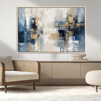 44344-MGV-FC-36X24_Natural-Abstract Blue and Gold Wall Art – Modern Hand Painted Canvas Print, Contemporary Textured Painting for Living Room, Bedroom or