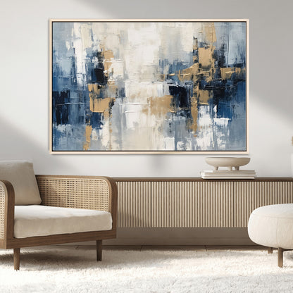 44344-MGV-FC-36X24_Natural-Abstract Blue and Gold Wall Art – Modern Hand Painted Canvas Print, Contemporary Textured Painting for Living Room, Bedroom or