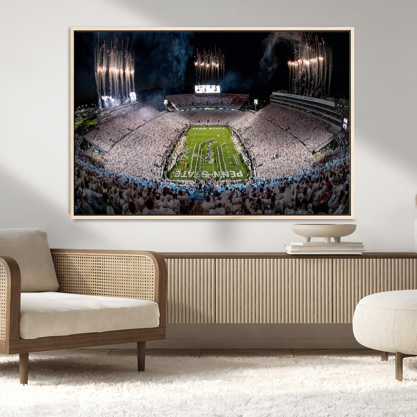 11391-MGV-CV-36X24-Penn State Stadium Wall Art – Panoramic White Out Football Game Canvas Print, College Sports Decor for Office, Man Cave, or Living